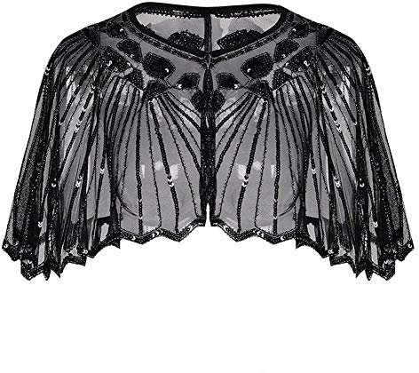 Cleana Arts 1920er Jahre Schal Wraps Pailletten Perlen Abend Cape Schwarz