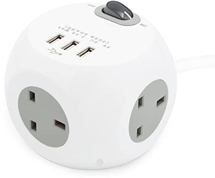 Benross 41079 3-Way Cube Extension Lead / 3 USB Ports Included/Lightweight, Convenient Cube Shape / 1.4 Metre Cable/UK Plug Socket Suitable/Ideal For Home & Office