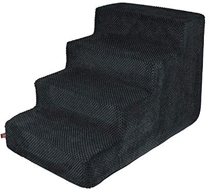 Hundetreppe 40cm hoch | Katzentreppe Haustiertreppe | 4 Stufen | Hunde Katzen Haustier | für Bett und Auto | Trepp für kleine Hund | Plüschbezug | Farbe: Schwarz