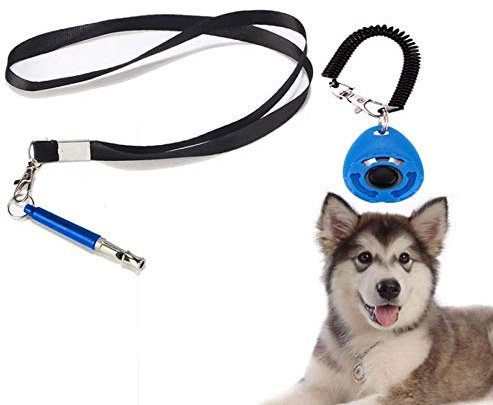 IKAAR Hundetraining Hochfrequenzpfeife Ultraschall Hundepfeife Ultraschallpfeife Verstellbar und Hunde Clicker / Klicker Set für Hundeausbildung Blau