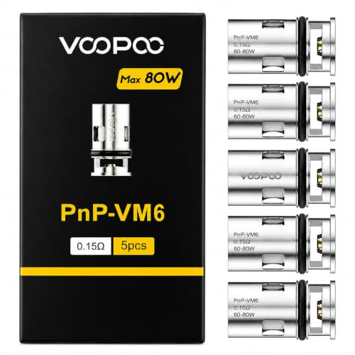 VOOPOO PnP VM6 Coils 0.15ohm Mesh [Pack of 5] | Authentic Replacement Sub-Ohm Atomizer Heads Compatible with Drag X, Drag S, Argus Pro, and Drag 4 Vape Kits, No Nicotine