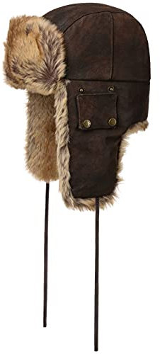 Stetson Classic Pigskin Fliegermütze Lapeer Chapka Pilotenmütze Ledermütze Herren - mit Futter Winter Herbst-Winter - S (54-55 cm) braun