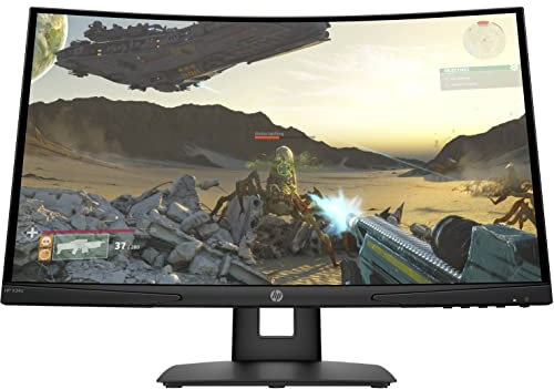 HP X24c Gaming Monitor - 24 Zoll Bildschirm, FHD 1920 x 1080, 1500R VA Curved Display, 144Hz, AMD FreeSync Premium, VESA, HDMI, DisplayPort, Audio-Out, 4ms Reaktionszeit, höhenverstellbar) schwarz