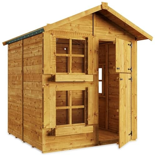 BillyOh Kids Playhouse 6 x 5 ft Wooden Play House Wendy House Outdoor Boys Girls Kids Toys Peardrop Junior (6x5 with Internal Bunk)