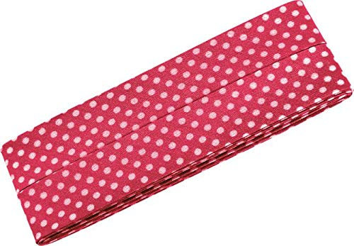Gepunktetes Schrägband, Baumwolle, vorgefalzt, 20 mm breit - 3 Meter Länge, Pink