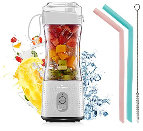 Vaeqozva Portable Blender,Personal Blender for Shakes and Smoothies,Blender Smoothie Maker USB Rechargeable with 6 Blades,380ml Mini Juicer for Travel Sports Office Kitchen,White