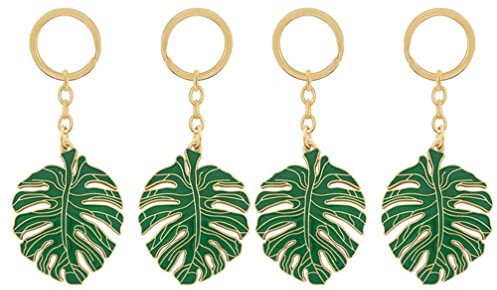 Amosfun 4Pcs Blätter Schlüsselanhänger Legierung Emaille Palm Tropical Metall Schlüssel Ring Sommer Schlüssel Dekoration Tasche Anhänger Handtasche Charme Kleine Geschenk für Handtasche