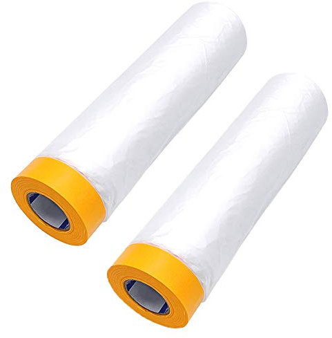 Dust Sheet Roll -Polyethylene Sheet Water Resistant Carpet Protector Film - Self-Adhesive Tape and Drape Covering Film for Furniture/Cabinet/Bed/Cabinet/Bathroom Covering