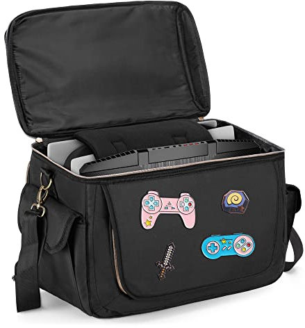 Trunab Gaming Console Tasche, Kompatibel mit PS5/PS4/Xbox One, Schützende Reisetasche für Controller, 15,6-Zoll-Laptop, Monitor, Headsets, Gaming-Discs, Ladegerät und Weiteres Gaming-Zubehör