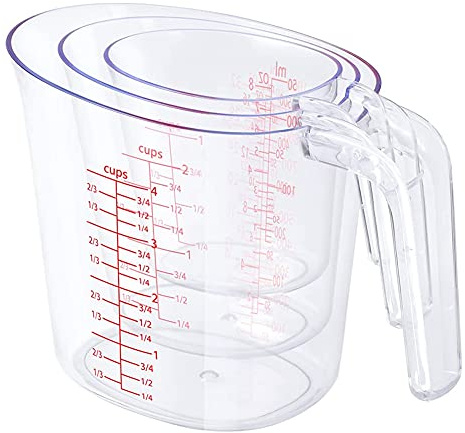 Liummrcy Plastic Measuring Jug Set of 3,Measuring Cup Jugs,Plastic Measuring Jug Stackable Clear Heat-resistant Measuring Cup Set freeTransparent Measuring Cups for Baker 3PCS