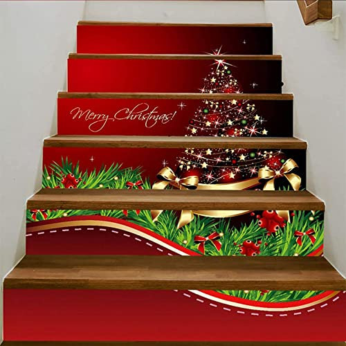 BORDSTRACT Y-Step Treppen Aufkleber, 6Pcs/Set Weihnachten Treppenaufkleber, 3D Treppen-Aufkleber Treppe Aufkleber Fliesenaufkleber Abziehbilder Wandaufkleber Wandtattoos (Weihnachtsbaum)