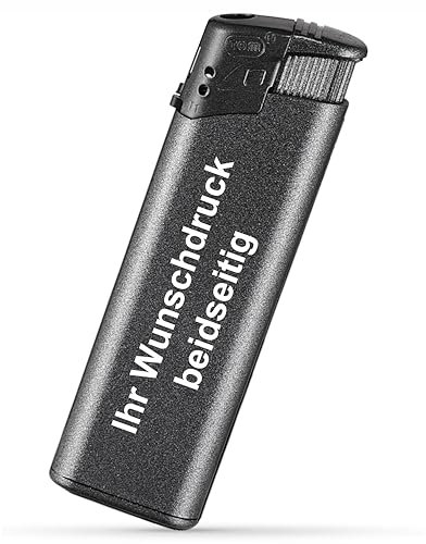 #teamludorf Elektronik Feuerzeug mit Druck beidseitig - 8 Farben - | Logo | Text | Wunschdruck | Nachfüllbar | Werbefeuerzeug | Hochzeit | Partygeschenk | Stammtisch | Logo Druck (Anthrazit, 50)
