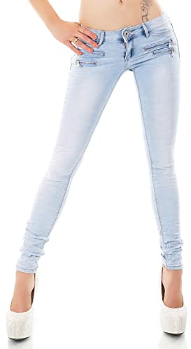 Zeralda Fashion Damen Jeans Low Rise Hüftjeans Hose Röhrenjeans Skinny Slim Fit Stretch XS-XL (S, Hellblau/81-3E)