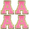 Jongdari Chenille Iron on Letters for Clothing, Glitter Varsity Alphabet Letter Patches Sewing Appliques with Ironed Adhesive - 4pcs Pink A
