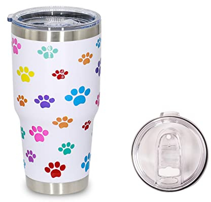 Dog Mom Tumbler Dog Lovers Gifts Stainless Steel Travel Coffee Mugs Paw Print Cups with Lid, Funny 30 OZ Insulated Tumblers Dog Mom Compound festival Gifts for Dog Lovers Women