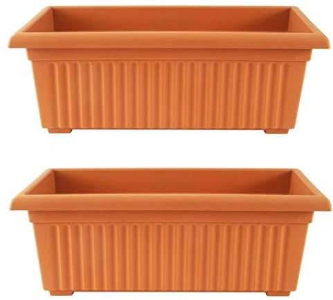 Optimal Products Plastic Trough Plant Pot Long Plastic Planter Outdoor Garden Herb Flower Box UK (70cm Trough Terracotta, 2)