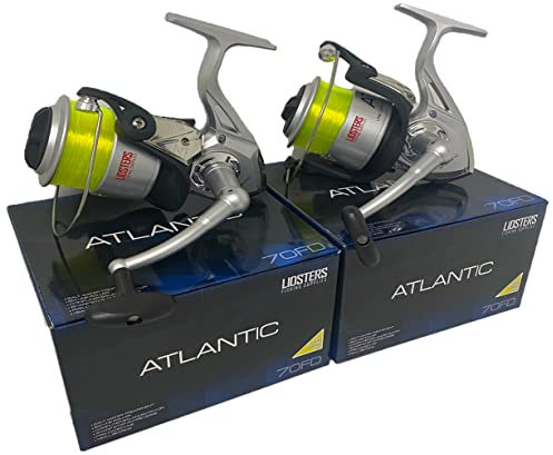 2 NEW LARGE ATLANTIC 7000 FD SEA FISHING LIDSTERS BEACH PIER REEL AND YELLOW LINE 70