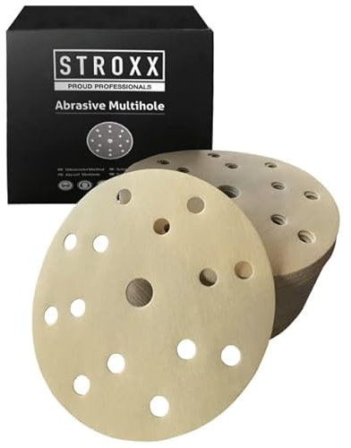 STROXX – Multihole Schleifscheibe 100 Stück mit Klett – Schleifblätter Ø150mm zum Schleifen von Holz, Metall & Kunststoff – 15-Loch Schleifpapier für Exzenterschleifer (Korn 320)