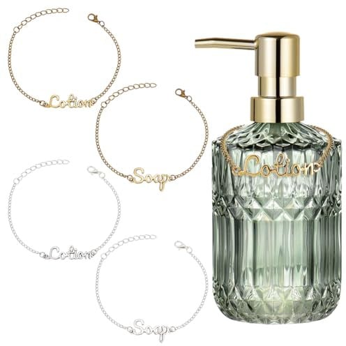 OLYCRAFT 4 Pcs Lotion and Soap Dispenser Chain Labels Tags Silver and Golden Soap and Lotion Bottle Tags Hand Soap Tags for Farmhouse Rustic Decor Bathroom Kitchen