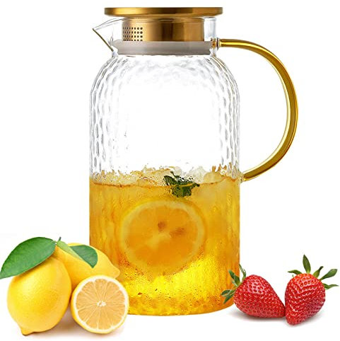 YankMooM 1.6 L Glass Water Jug,Glass Jug Milk Jug Juice Jug with 304 Stainless Steel Lid Clear Glass Water Pitcher Heat Resistant Pitcher for Iced Tea Hot Cold Water