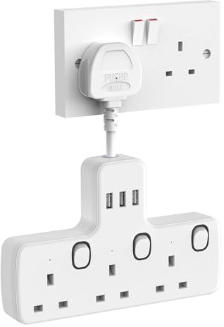 Mscien Multi Plug Adaptor, Plug Socket Extension with USB Slots,3 Way Individually Switched Plug Adapter, Wall Socket Extension Plug Extender