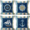 Aoihrraan 41x41cm 4er Set Dekorativ Nautisch Segeln Kissenbezug Anker Seemann Ruder Kompass Segelboot Schiff Drucken Zierkissenbezug Quadratische Couchkissen Dekokissen Schlafzimmer Draussen Sofa