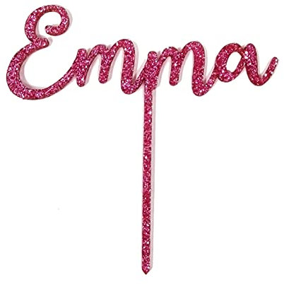 Personalisierter Cake Topper aus Acryl mit Wunschname (Glitzer Pink)