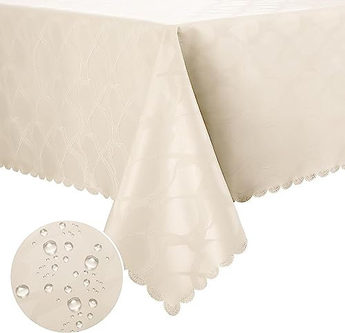 Homaxy PU Tischdecke Abwaschbar Lotuseffekt Hochwertig (350g/m²) Eckig 140 x 180 cm Tischtuch Ornamente Tafeldecke Wasserabweisend Tischwäsche Fleckschutz pflegeleicht, Beige