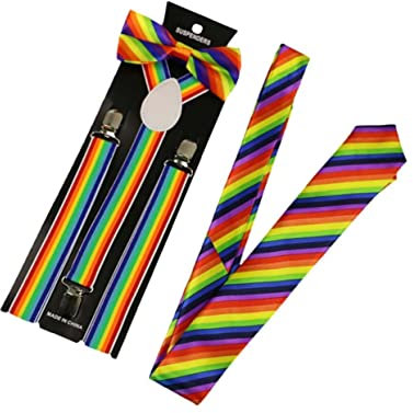 Yardenfun 3st Homosexuell Hosenträger Fliege Bunte Hosenträger Halstuch Klebeband Zum Aufhängen LGBT Stolz Hosenträger LGBT-stolz-Fliege Dreiteiliger Anzug Männer Und Frauen Universal-