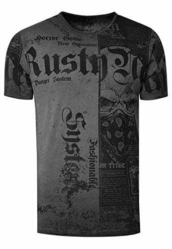 T-Shirt Verwaschen S M L XL XXL 3XL Used-Look All-Over-Print American-Skull Westside-Gang-Banger Shirt Rundhals Kontrast Stretch 295