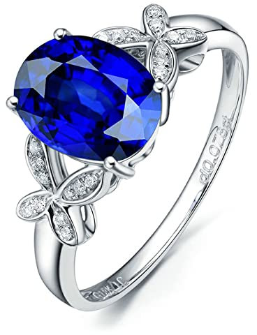 Eheringe 18 Karat Gold Ring, Trauringe Partnerringe Schmetterling mit 1.3ct Oval Tansanit Ring Größe 54 (17.2)
