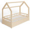 ms factory Hausbett mit Matratze Kinderbett 70x140 cm mit Rausfallschutz und Lattenrost - Einzelbett aus Kiefernholz für Mädchen und Junge - Natur Farblos