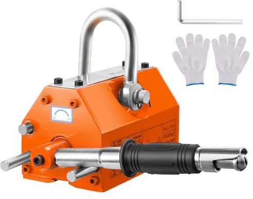 VEVOR Sollevatore Magnetico Permanente al Neodimio N42 Acciaio Portata Massima da 1500kg Dimensioni Base 300x133x139 mm, Sollevatore a Magneti Permanenti Fattore di Sicurezza 2,5 Forza Trazione 3750kg