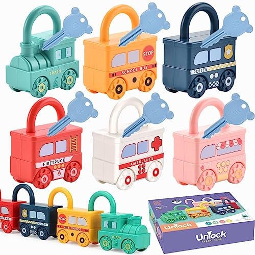 TOGETDREAM Auto Spielzeug mit Schloss und Schlüssel, Busy Board Schloss mit Schlüssel, Sensorisches Montessori Spielzeug, Activity Board Motorikspielzeug Lernspielzeug Geschenk für Kinder