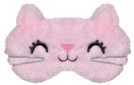 VerteLife Schlafmaske, Weiche Flusen Augenmaske Reisen Nickerchen Augenbinde Neuheit Cartoon Schlafen Augenmaske Augenabdeckung für Kinder Erwachsene Jungen und Mädchen (Katze,Blassrosa)