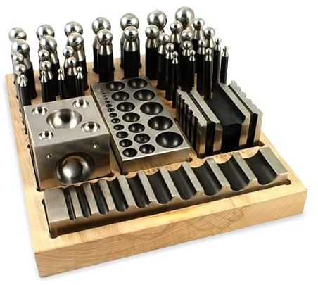Simond Store 41-teiliges Doming-Block- und Stanz-Set – Designer-Dapping Doming Punch Block Set Schmuckherstellung Zubehör mit Holzbasis für Metallformen, Schmuckherstellung, Werkzeuge zur