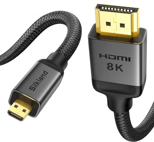 Silkland 10K 8K 4K Micro HDMI to HDMI 0.3M, [8K@60Hz, 4K@120Hz] Micro HDMI 2.1, 48Gbps, HDR, eARC Compatible for Raspberry Pi 5 4, Cameras, Go Pro Hero, Monitor, TV, Laptops, Cam Link, Samsung G8 G9