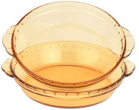 Lot de 2 assiette en verre 20 cm, assiettes service de table verre durable avec poignées faciles à saisir, lavables au lave-vaisselle au four, ambre