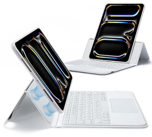 ESR für iPad Pro 11 Zoll (2024), Tastatur Hülle mit Trackpad, magnetisch abnehmbare Tastatur mit hintergrundbeleuchteten Tasten, vollständig Verstellbarer Ständer im Hoch-/Querformat, Weiß