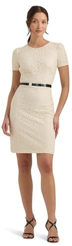 Lauren Ralph Lauren Damen Lace Puff-Sleeve Cocktail Dress Formales Kleid, Mascarpone-Creme, 34