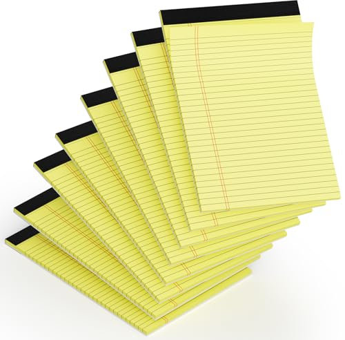 Rechtsblöcke, 8,5 x 11, 8 Stück, gelbe Papierblöcke, breit liniert, Schreibblöcke, 21,6 x 27,9 cm, mikroperforiert, hochwertiges dickes Papier, gelbe Notizblöcke 21,6 x 27,9 cm, doppelseitig,