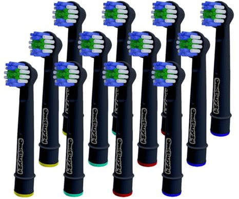 OneBuy24 - Aufsteckbürsten kompatibel mit Oral-B elektrischen Zahnbürsten - Kompatibel mit Precision Clean, Vitality, Professional Care, (12 Stück Schwarz)