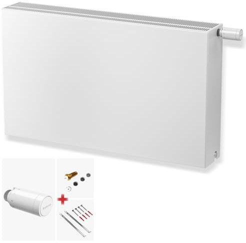 DESIGNO Planheizkörper Kompakt & Ventilheizkörper Typ 33 -BH-600 x BL-1800 | inkl. Buderus Thermostatkopf Logafix BD1 W0 - Ventil - Montagezubehör | Wärmeleistung 5.063 Watt