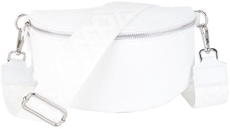 MIRROSI® Bauchtasche Damen, Echtleder, Made in Italy, Umhängetasche, Brusttasche, Crossbody Bag (1 Tasche & 2 Gurte) (Weiß (Fischgerät), Kleine Tasche (22x13x6cm))