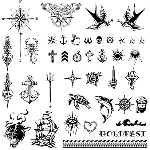 3 Feuilles Tatouages Temporaires Tatouages Semi-Permanents Pirate Tatouage Imperméable Durée de 1-2 Semaines pour Homme Femme