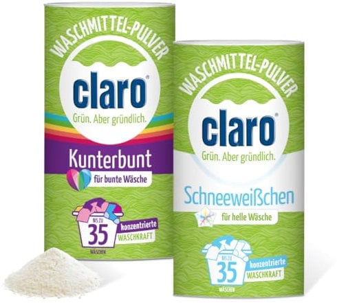 claro Waschpulver Duo - je 1kg Schneeweißchen & Kunterbunt für je 35 Wäschen - vegan, nachhaltig, Mikroplastik- und Farbstoff-frei