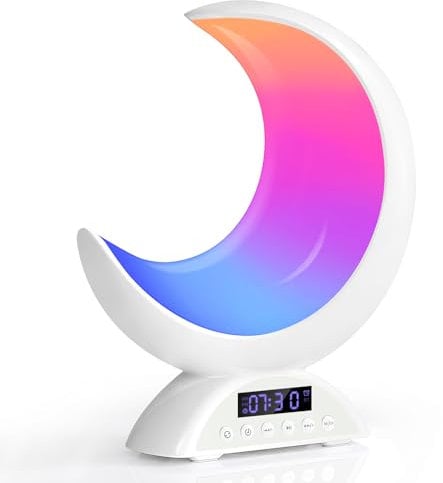 Wothfav Lichtwecker, Wecker mit Licht, 19 Lichtmodi, Touch-Steuerung mit dimmbaren Funktionen, Bluetooth Lautsprecher, ideal für Schlafzimmer von Erwachsenen und Kindern
