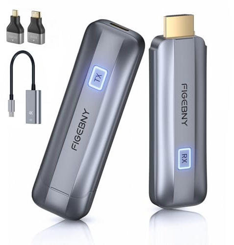 Wireless HDMI Transmitter and Receiver 4K, FIGEBNY Wireless HDMI Extender Sender Kit 2.4G/5G for Streaming Video Audio to Monitor for TV Box/PC/Laptop/HDTV/Projector Camera 2024 Portable Gray