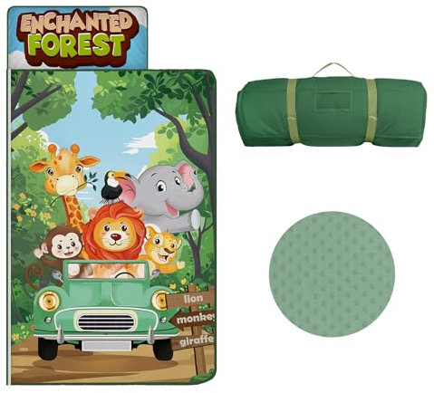 Schlafsack Kinder mit Kopfkissen Reißverschluss, Faltbare Kinderschlafsack mit Kissen Abnehmbar für Mädchen Jungen, Leicht Reinigen Schlafsack für Outdoor Indoor Camping, 150×60cm (Tierisches Auto)