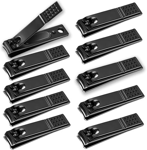 AVERZELLA 10-Pack Toenail Clippers Nail Clippers Bulk Travel Size, Stainless Steel Edgy Nail Clippers Curved Toe Nail & Fingernail Clippers for Men Women Adult Homeless Care Supplies (Black)